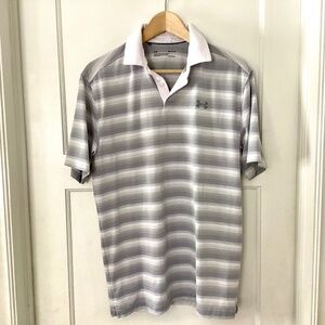 Under Armour Men’s Golf Polo Heat Gear 1298947 White Gray Stripes 100 Size M